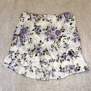 White and purple floral ruffle skirt
